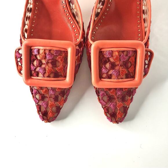 Manolo Blahnik Maysale Lace Multicolored Buckle Pointed Toe Mules Pumps 40 - Picture 3 of 10